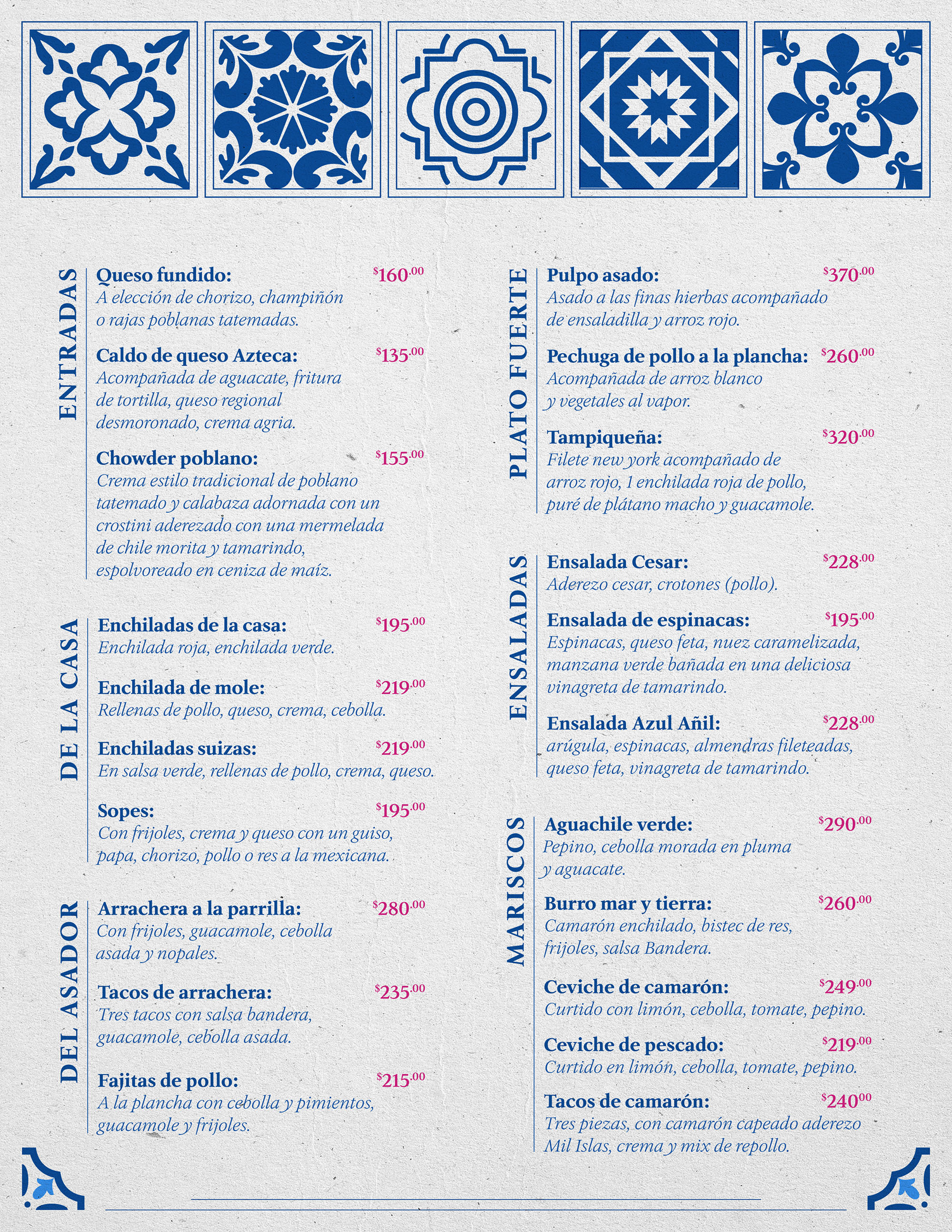 menu bebidas