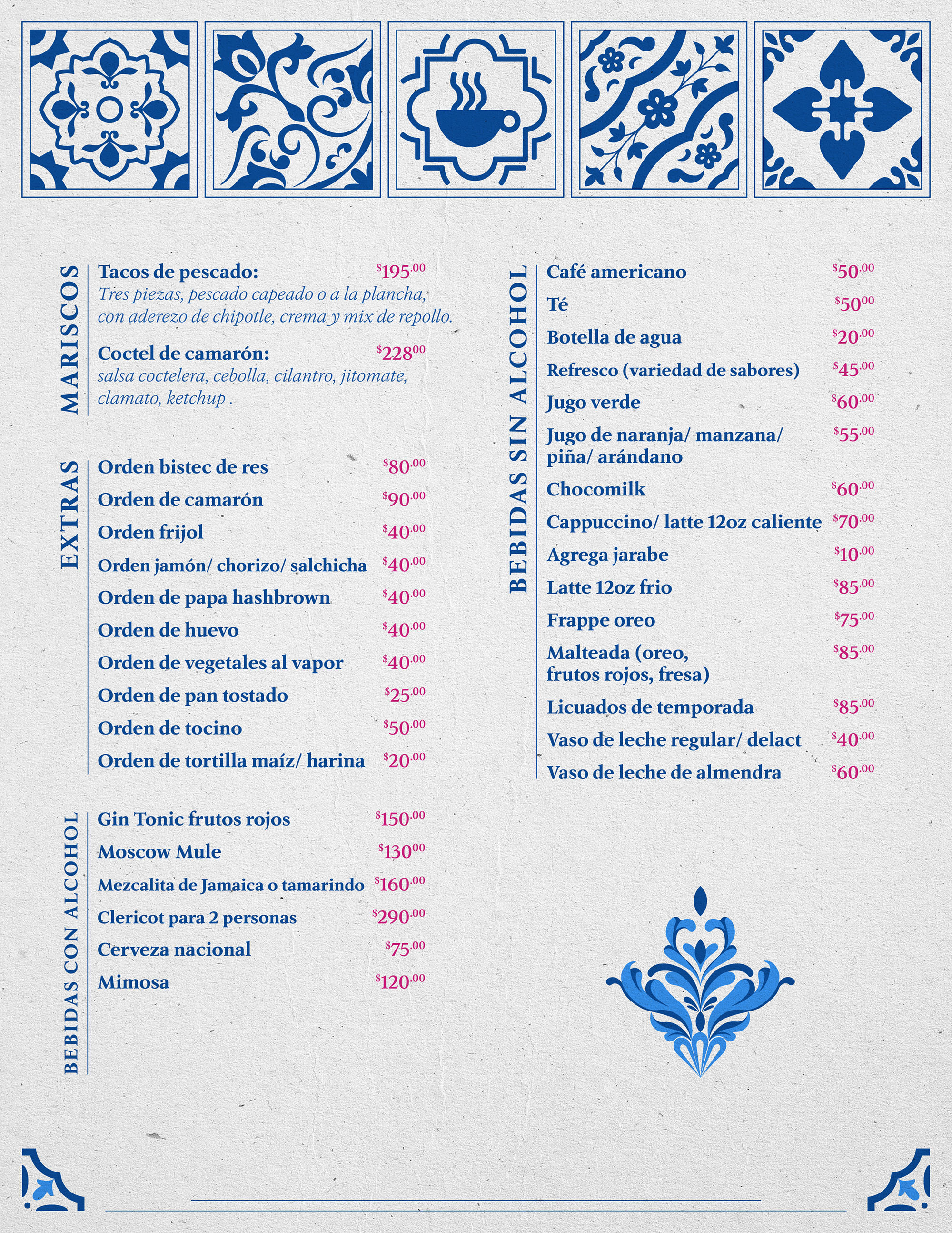 menu bebidas