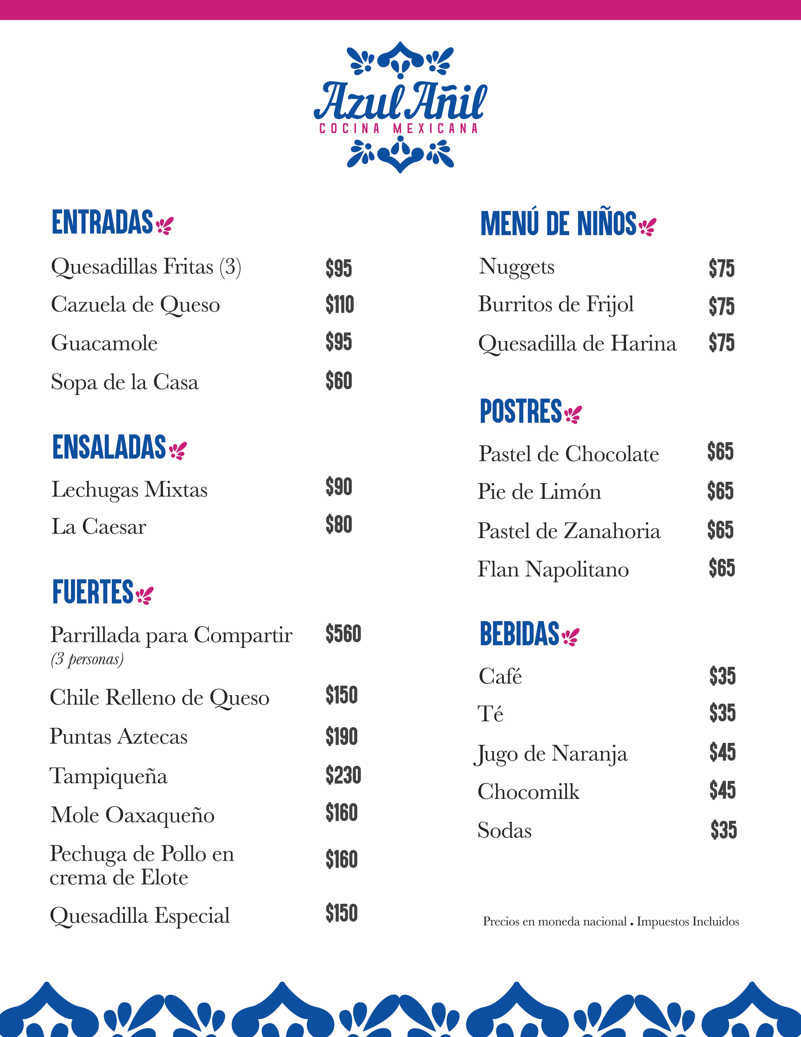 menu comida